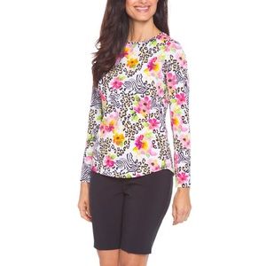 ❄️ IBKUL Golf Long Sleeve Crew Neck Eva Hot Pink Animal Print Graphic Tee XXL